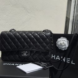 Chanel Medium Bag Double Flap Black Classic Quilted Caviar