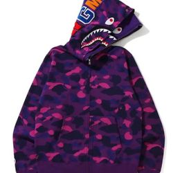 Bape Purple Camo Double Shark Hoodie Full Zip