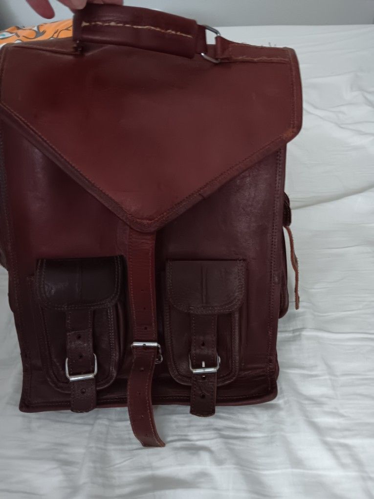 Vintage Leather Satchel Laptop Backpack Bag Rucksack Messenger