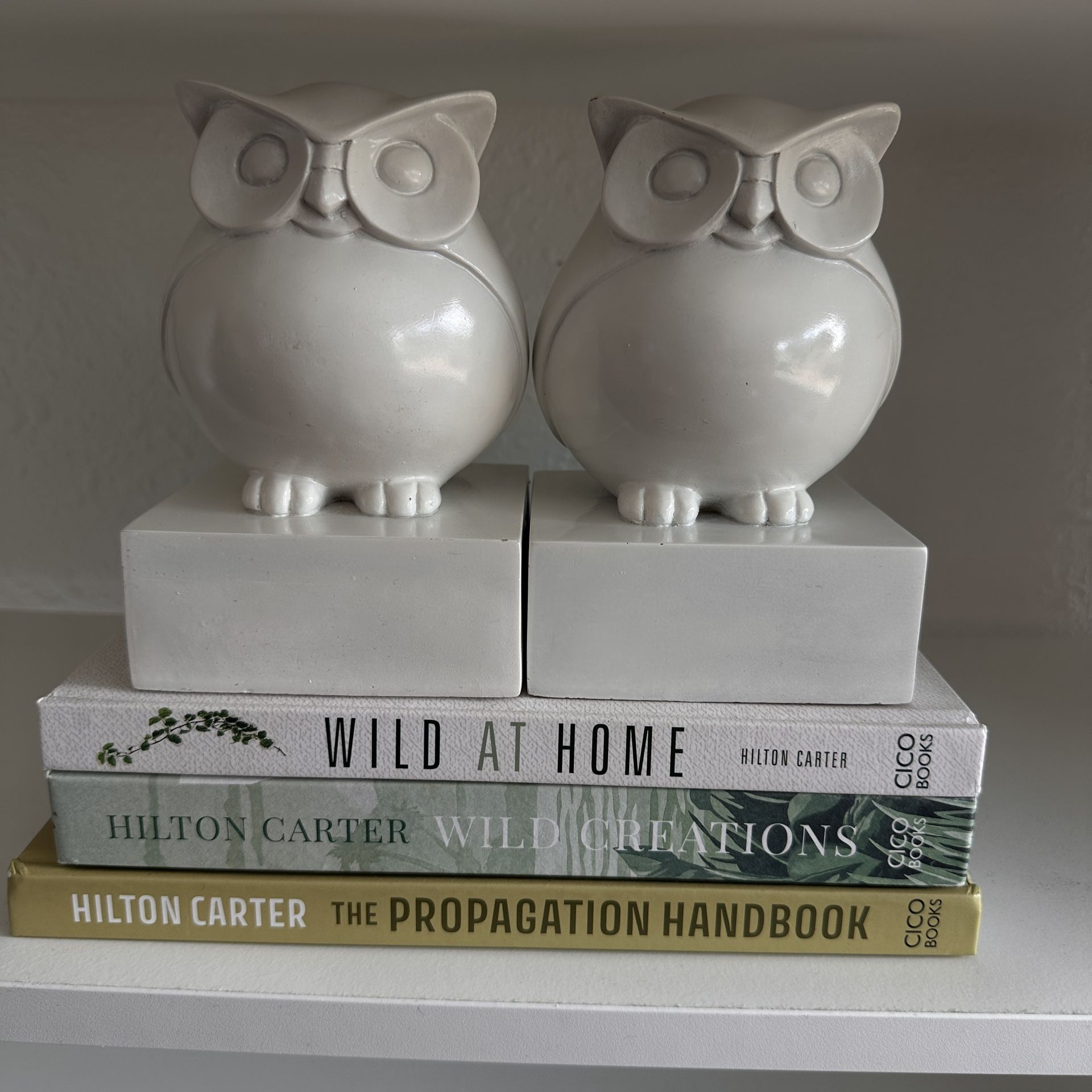 Vintage Retro White Ceramic Owls bookends - set of 2