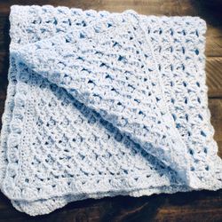 Baby Blanket. Blue. 80x74 Cm. Handmade Crochet.