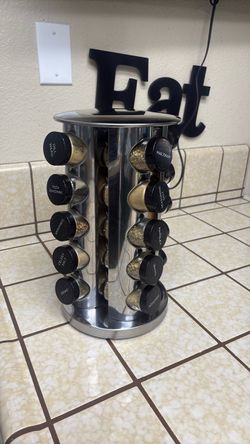 Rotating Stainless Steel Spice Rack with Jars