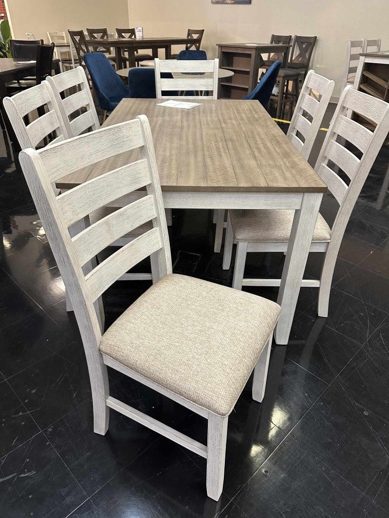 Skempton Farmhouse Style 7 Piece Dining Room Set (Table, Chairs) /P