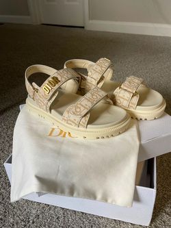 Dior Dioract Oblique Canvas Strappy Sandals in Cream/Beige