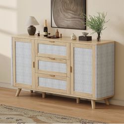 63" Large Farmhouse Sideboard Buffet Cabinet 2 Doors & 3 Drawers, Wooden Storage Credenza with Textured Panel Doors for Dining Room, Entryway & Kitche