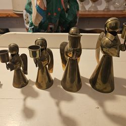 Vintage Brass/Copper Angel Candle Holders Full Set of 5 Excellent Condition