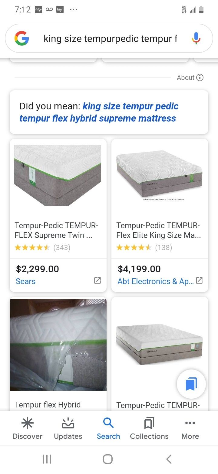 King size tempurpedic tempur flex hybrid supreme mattress for Sale in