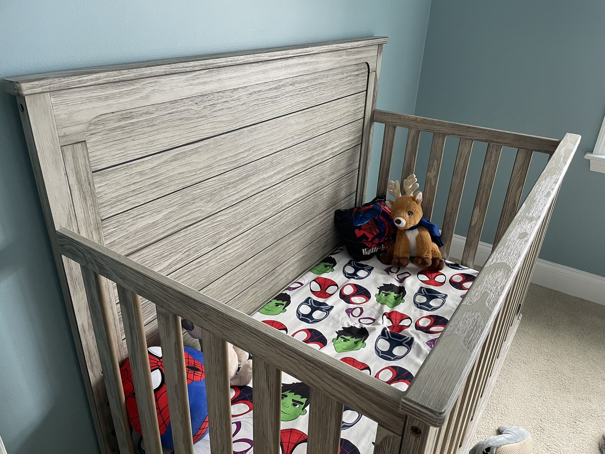 Gray Wooden Crib (mattress included if interested)