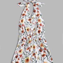 Floral halter top Dress -Large $20,Earrings $5  small purse $15