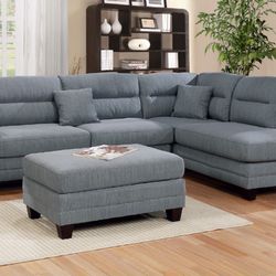 Brand New Sectional Sofa w Ottoman (Stone Grey)