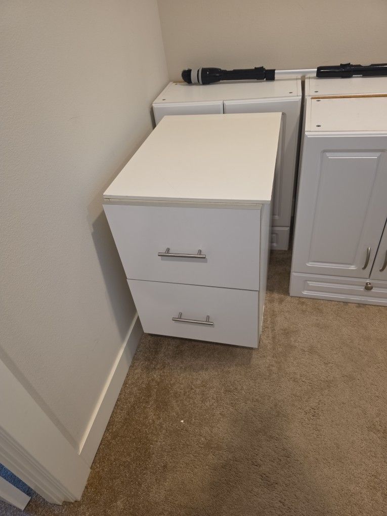 Two Drawer White Wood File Cabinet