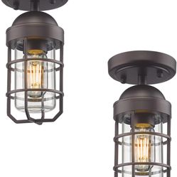 Emliviar 2 Pack Farmhouse Semi Flush Mount Ceiling Lights, Small Outdoor Ceiling Lights 