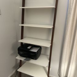 Modern Ladder Bookshelf - White Shelves & Walnut Frame