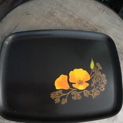 Vintage MCM Couroc  Ca Poppy Flower Tray 