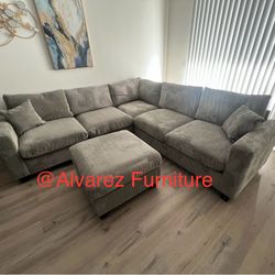 Corduroy Sectional Sofa With Ottoman