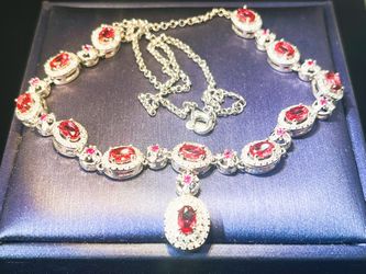 Halo Ruby Necklace 4*6 Oval Ruby Necklace /18k White gold filled Sterling Silver