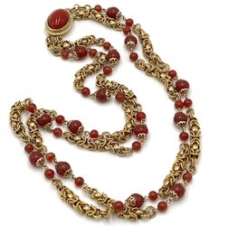 Vintage Two Strand Cornelian Glass Byzantine Chain Necklace