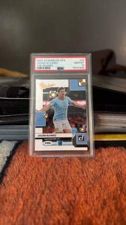 2022 Donruss FIFA Julian Alvarez "The Rookies" soccer card, graded PSA GEM MT 10