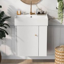 Newly assembled 21.6" Modern Floating Bathroom Vanity with Ceramic Basin - for Small Bathroom