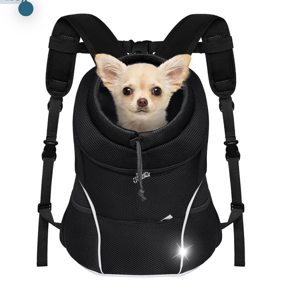Dog Front Carrier Backpack, Adjustable Breathable Pet Carrier for Small Dogs, Ventilated Puppy Back Pack with Safety Belt, Lightweight Doggy Backpack 