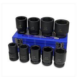 10pcs Professional Truck 1" Deep Jumbo Impact Sockets SAE CR-MO Trailer Tires Wheels Tractor Repair Tool