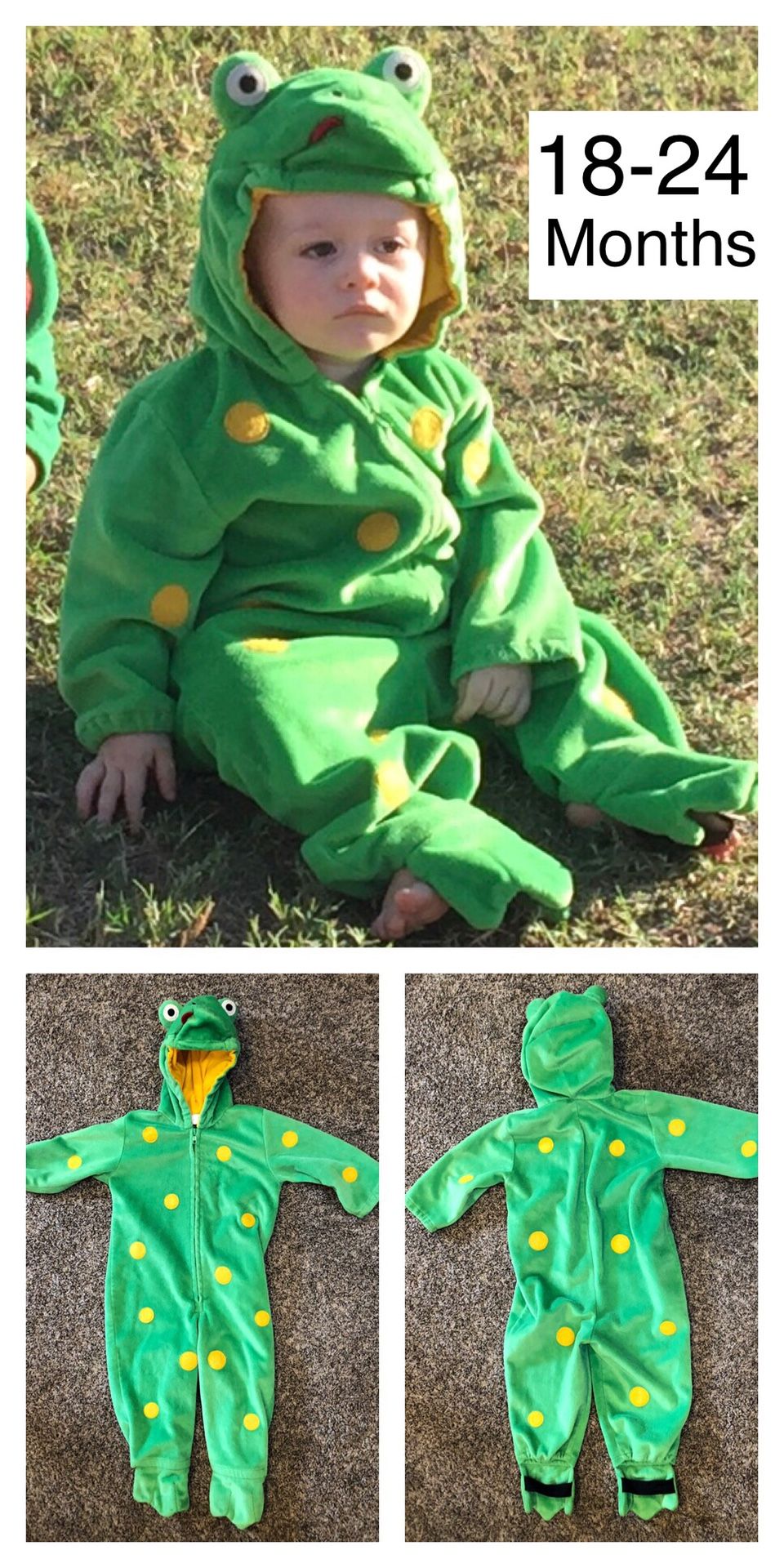 Green and Yellow Frog Costume - Size 24 months