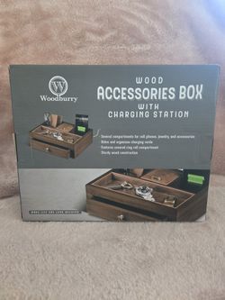 Woodburry Wood Accessories Box With Charging Station