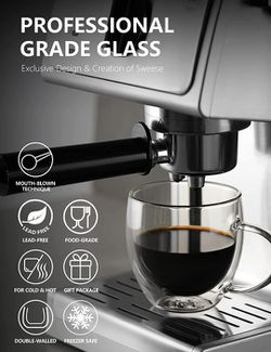 8 Oz Double Wall Insulated Glass Coffee Mugs Set for Espresso, Latte,  Cappuccino