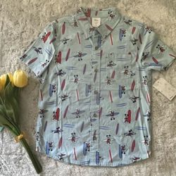 Disney Mickey Mouse Boys Surf Button-Down Shirt Size 7 Slim – NWT