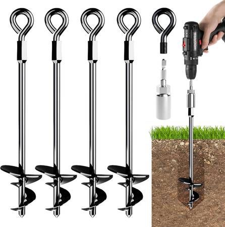 new 15'' Ground Anchors Screw in - Heavy Duty for High Winds - Ground Stakes Earth Anchors - Shed Anchor Kit Auger Anchor, Swing Set, Tent, Trampoline