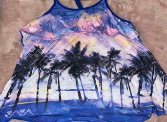 Justice Girls Clothing Graphic Beach Sunset Flowy Tank Top Size 20