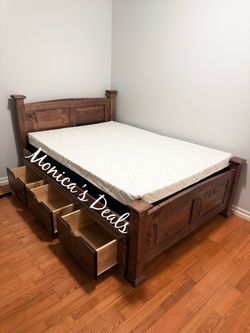 Full Solid Wood Bed With 3 Drawers And Memory Foam Mattress $680