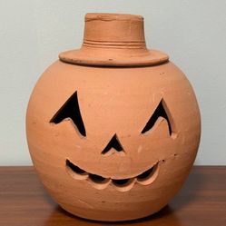 Hewells Pottery Terracotta Jack O Lantern Pumpkin Halloween Home Garden Harvest Autumn Fall Decor