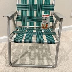 Vintage Mcm Child Folding Lawnchair Woven Web Over Aluminum