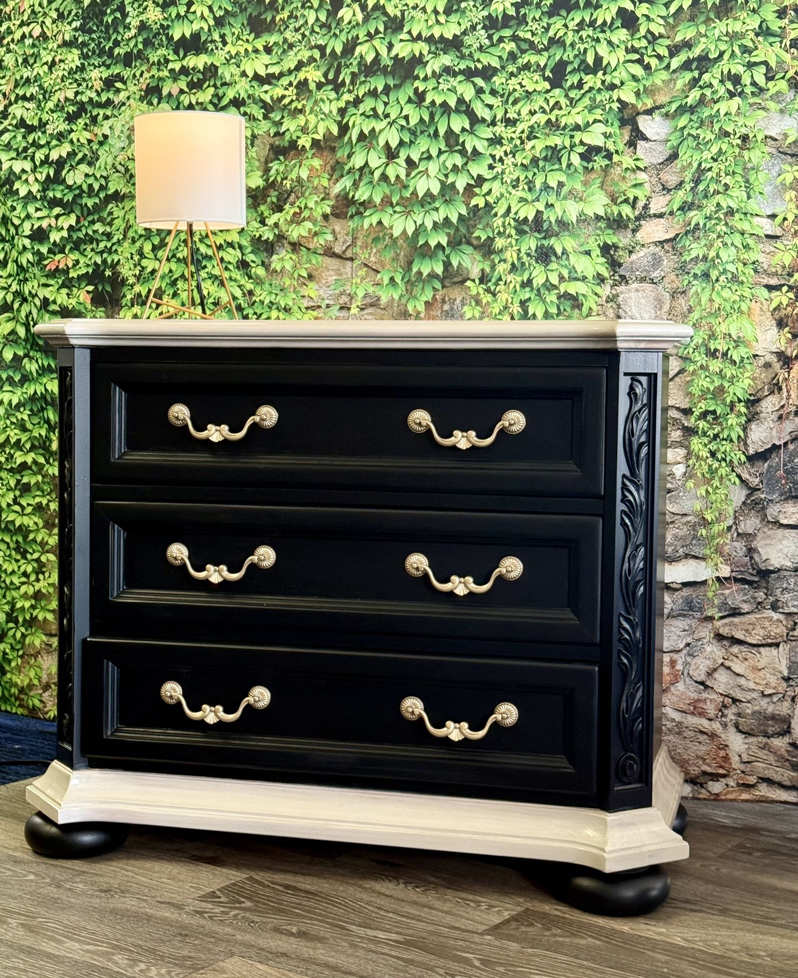 Refinished Thomasville Chest-Solid Wood Flat Black Finish