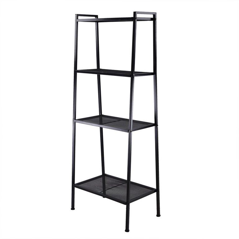 GXFC Widen 4 Tiers Metal Bookshelf with Anti Silpping Rubber Foot, Trapezoid Flower Rack for Living Room Balcony
