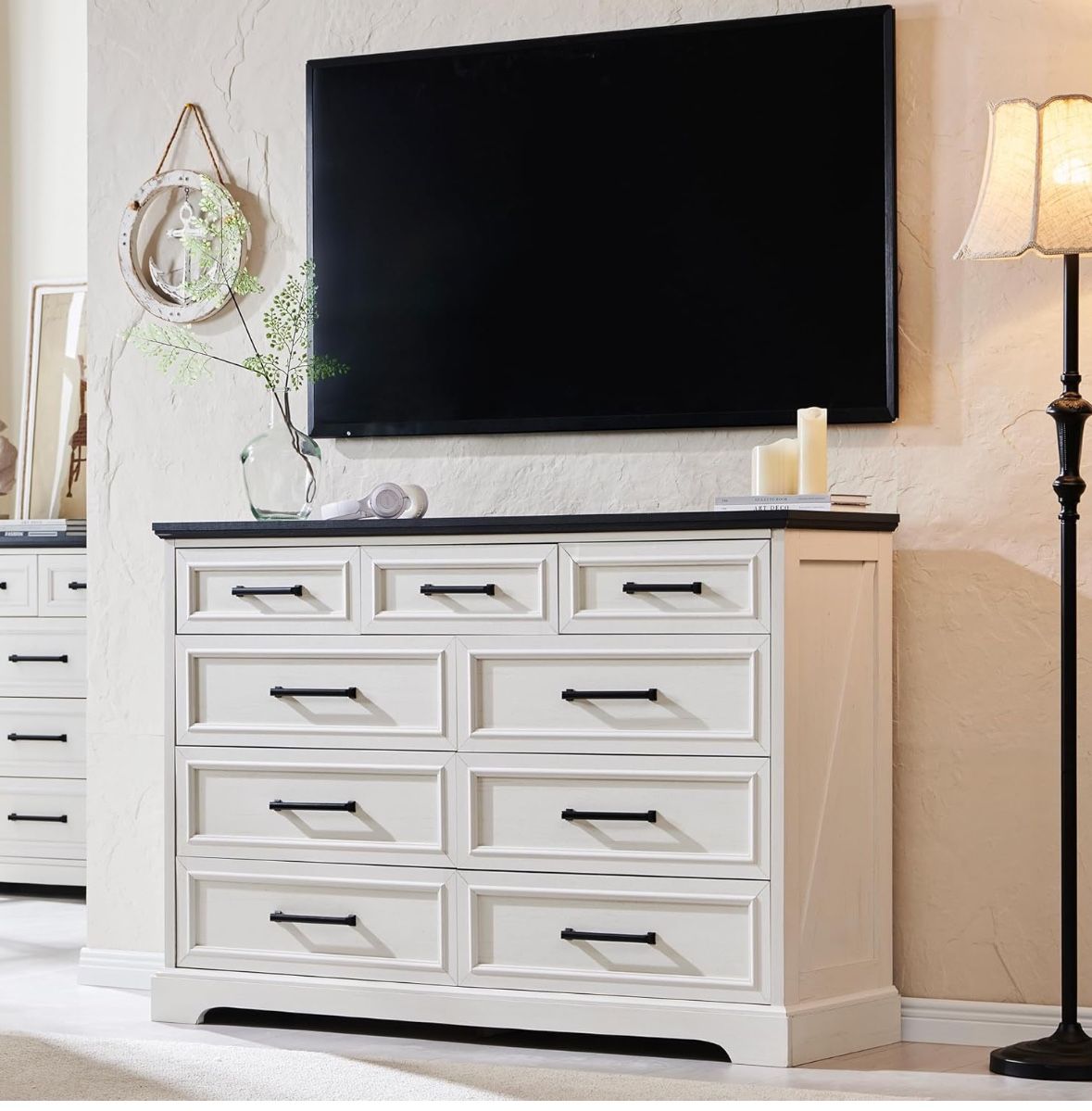 9 Drawers Dresser for Bedroom, Farmhouse 52'' Wide Dressers & Chests of Drawers w/Roman Column, Large Storage Dressers Organizer for Bedroom Hallway