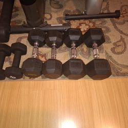 dumbbells, pair of 10,20,and 25