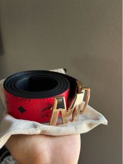 mens belt, red with gold buckle, size 44