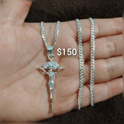 925 Sterling Silver Chain With The Pendant/Cadena Con Dije De Cristo De Plata 925