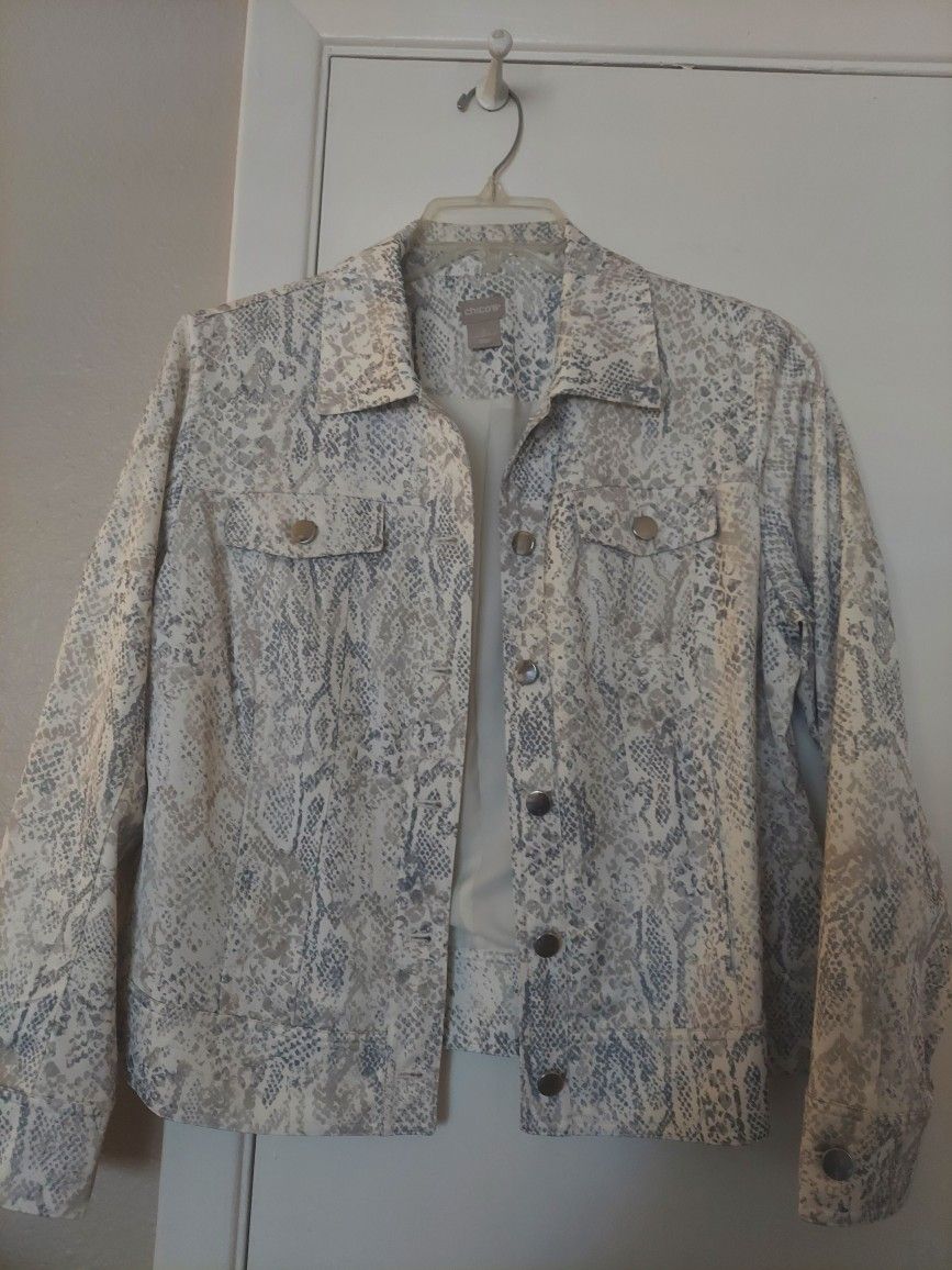 Chicos  Size 2 Jean Cut Snakeskin Print Jacket