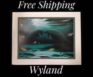 Wyland, "Manatee Encounter" 11" x 14" Fine Art Calender Print. Mounted on Acid Free Foam Core. Double Matted on Acid Free Matt Board