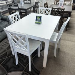 4 CHAIR & TABLE SET $399 White & Brown 