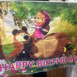Masha And Bear Birthday Backdrop