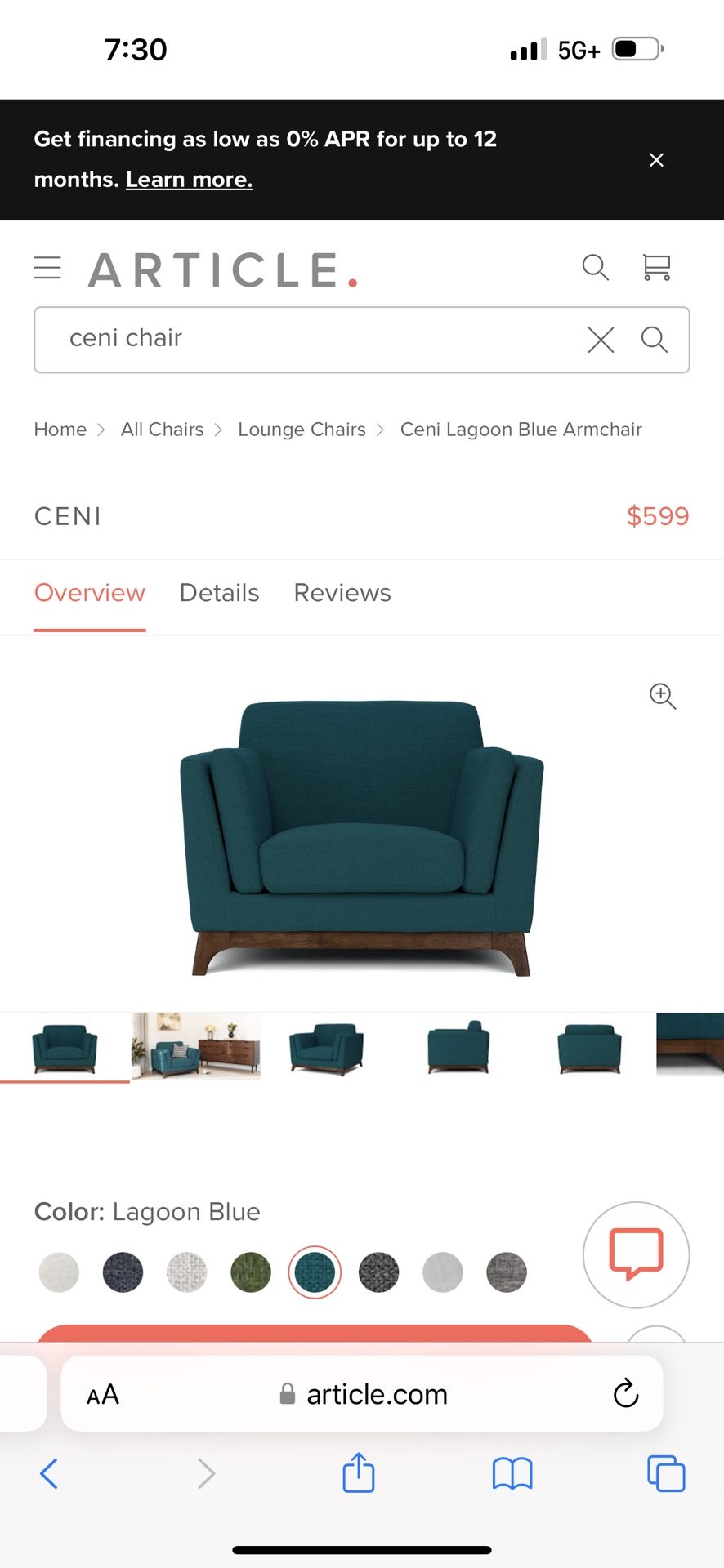 Ceni Lagoon Blue Armchair