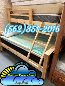 Twin full natural bunk bed with mattresses colchones