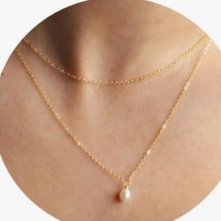 New Gold Necklace for Women Layered Pearl Necklace,14k Gold