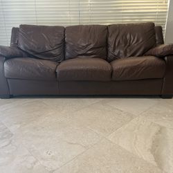 Genuine Leather Sofa And Chair W/ Ottoman Set (Brown) 
