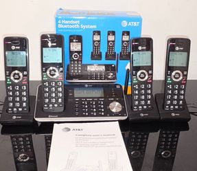 AT&T DLP73410 4 Handset Cordless Phone System Complete w/ Answering Machine, Bluetooth & Accessories
