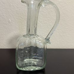 VINTAGE BLENKO Aqua Swirl Optic Pitcher Ewer 6.5" Applied Handle 